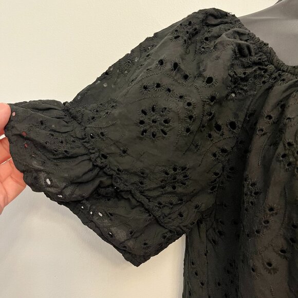 Valentina Naldi Black Eyelet Ruffled Peasant Dress, Size Medium - Picture 3 of 12